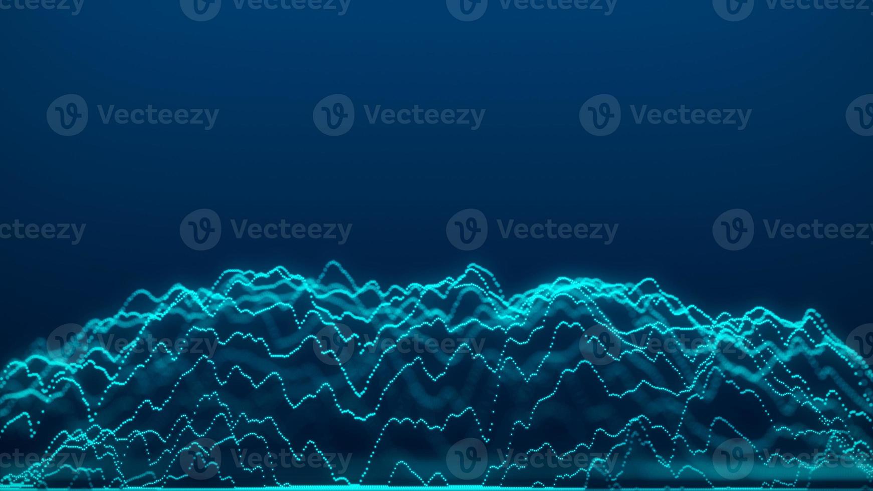 Futuristic glowing wave. The concept of big data. Network connection. Cybernetics. Abstract dark background of blue waves. Digital landscape. 3d rendering. photo