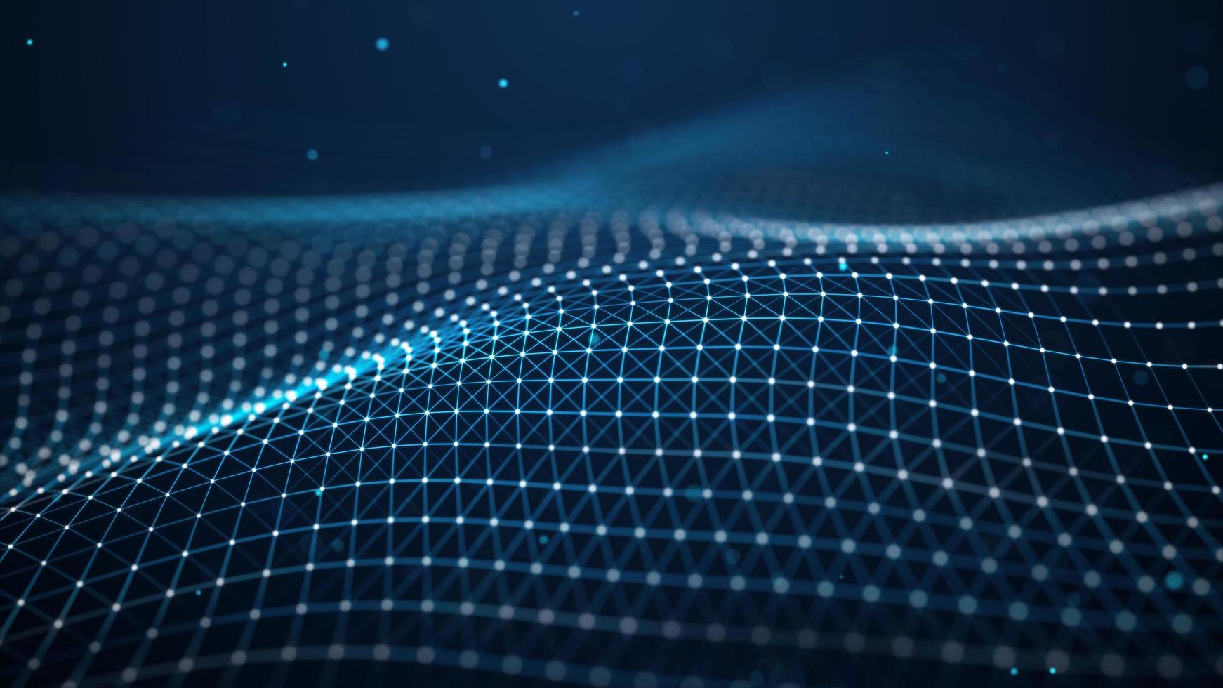 Futuristic glowing wave. The concept of big data. Network connection. Cybernetics. Abstract dark background of blue lines with dots. 3d rendering. photo