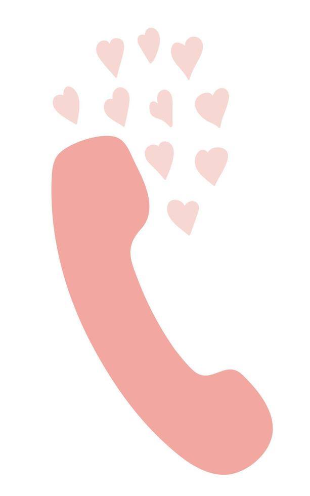 ilustración de vector de conjunto de mano de teléfono. receptor con corazoncitos. ilustración de la vendimia