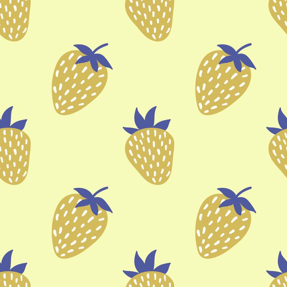 Vector strawberry seamless pattern. Cute doodle strawberry isolated on yellow background. Design for wrapping paper, textile, greeting card, home decor.