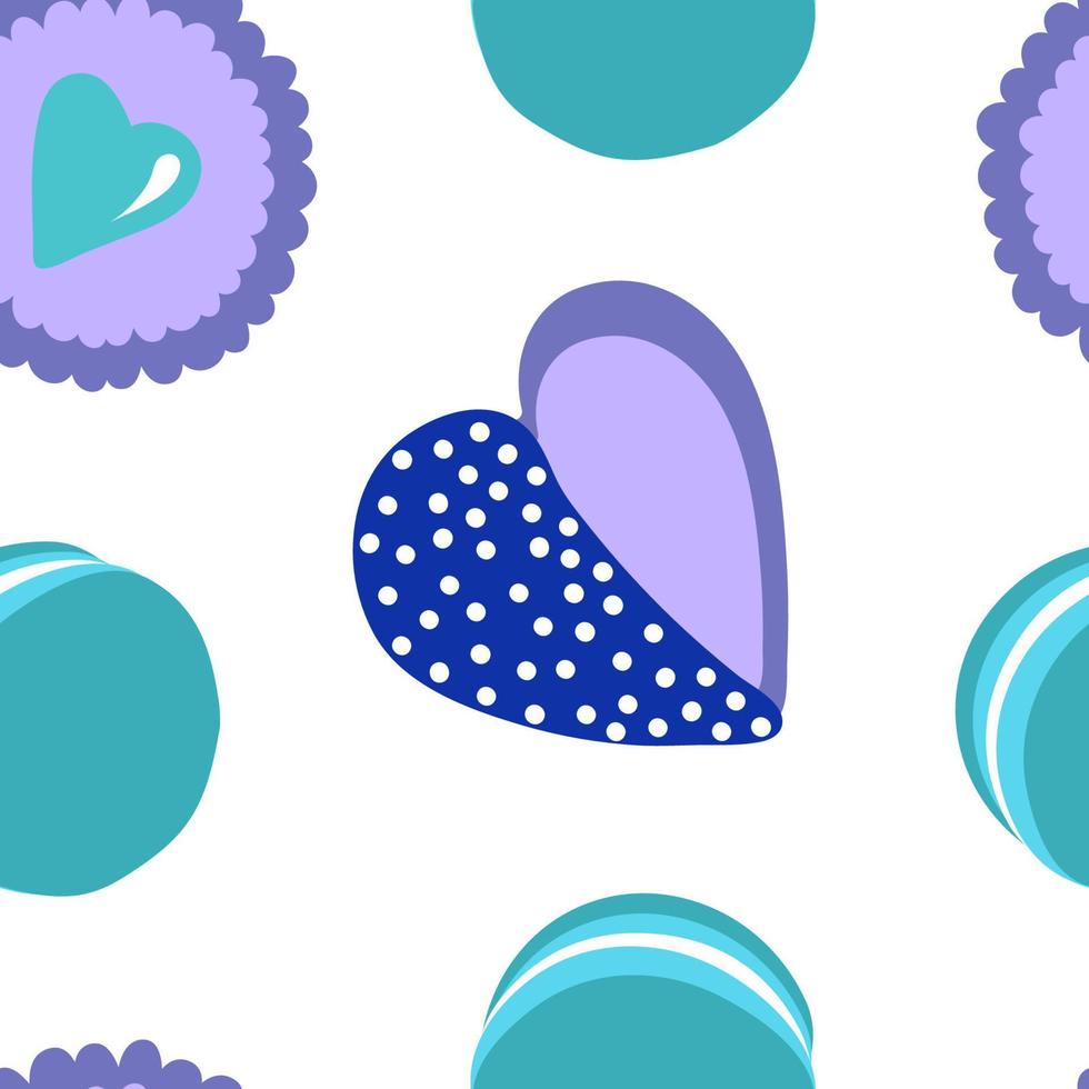 Fantastic blue, purple and violet pattern. Colored cookie, canapes and candy isolated on white background. Vector seamless pattern with desserts.
