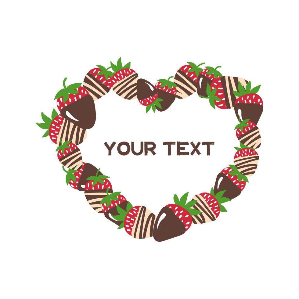 Vector chocolate sweets and strawberries frame. Strawberry in chocolate vector frame. Tasty dessert. Menu. Decoration.