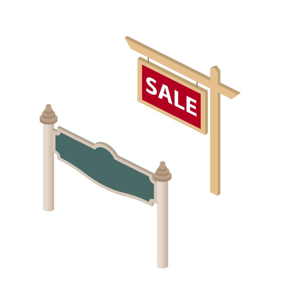 A set of land signs, signboards in isometric view with the inscription is for sale. Vector illustration.