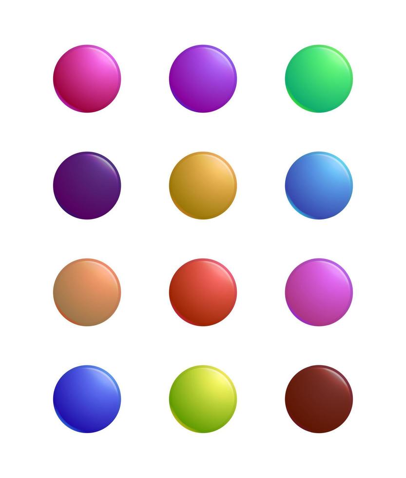 Icon set of multicolored volumetric round buttons. vector