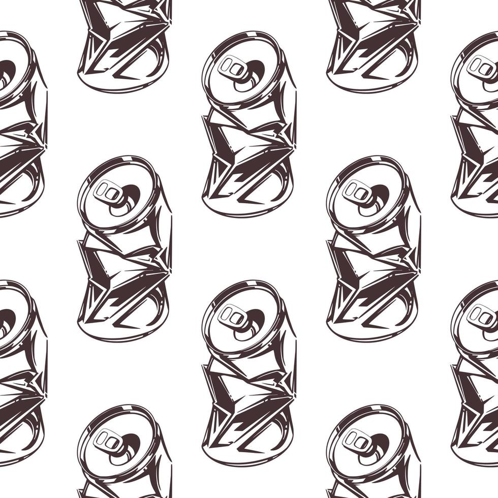 Black and white pattern of crumpled empty soda cans for print and decoration.Vector illustration. vector