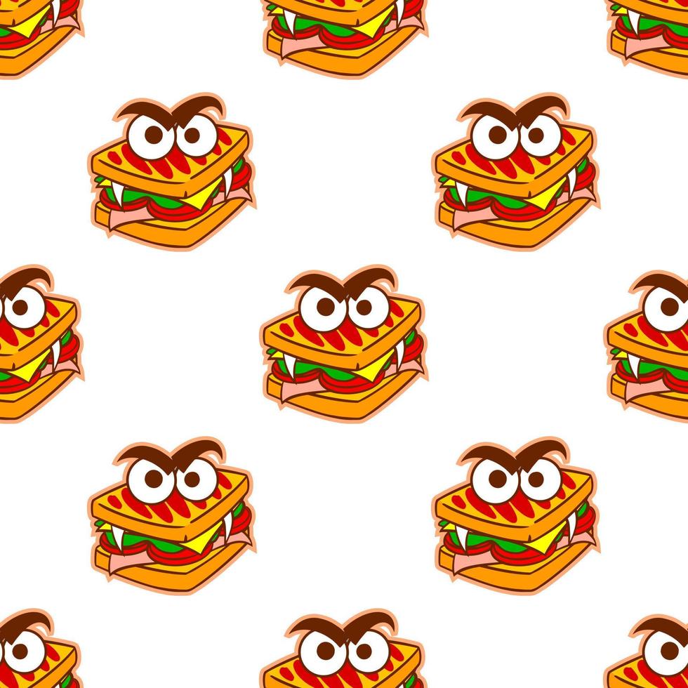 Multicolored pattern of sandwiches for the holiday on a white background. For printing and decoration of the holiday menu. Vector illustration.