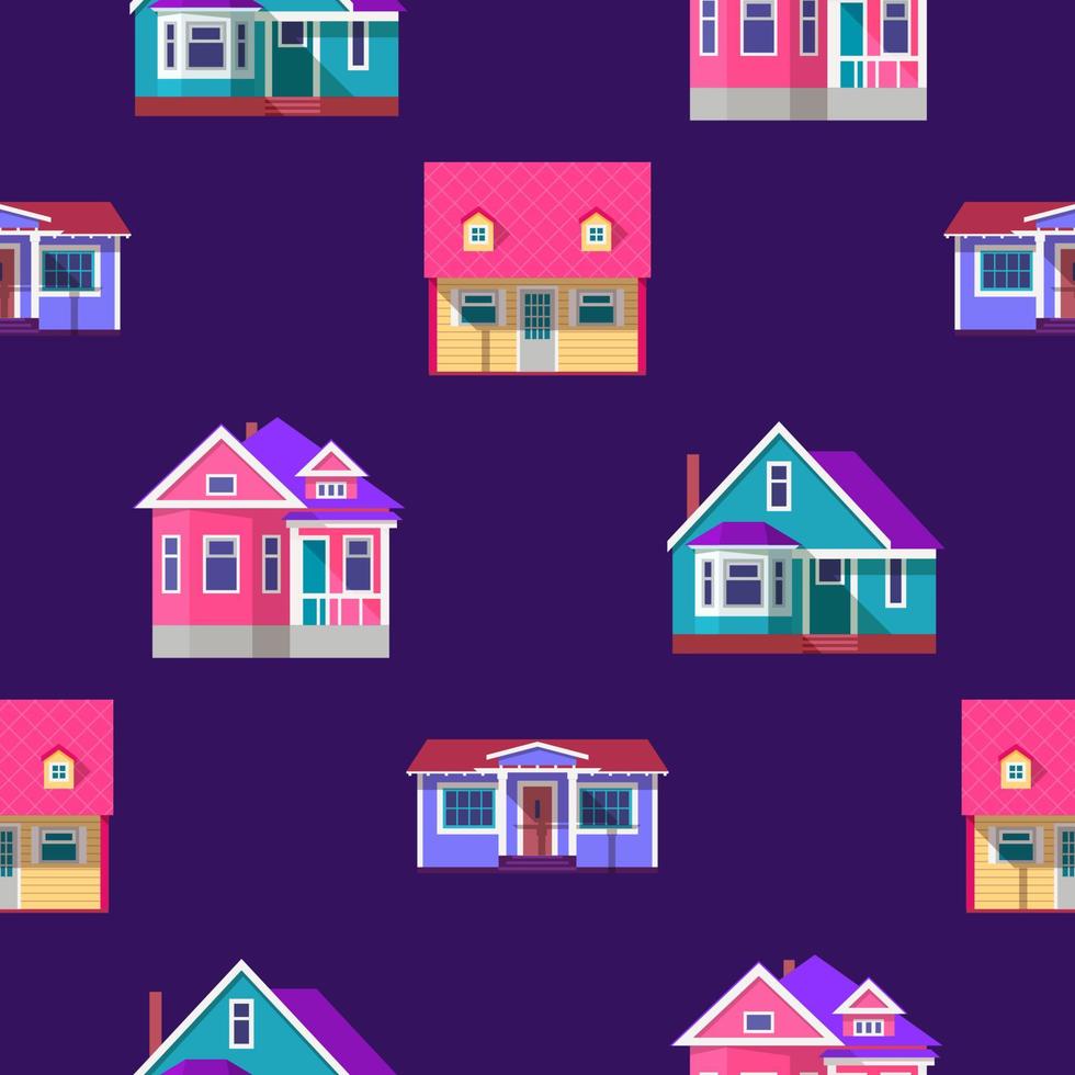 Bright pattern of houses in flat style. Vector illustration