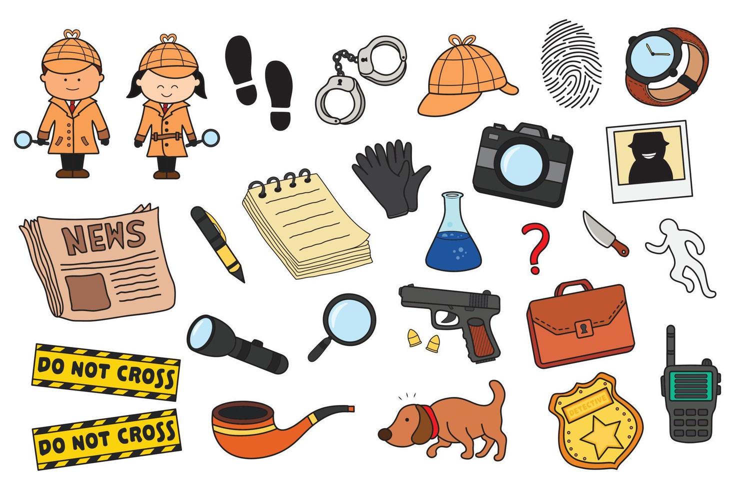 Vector illustration set Of Various Detective Elements