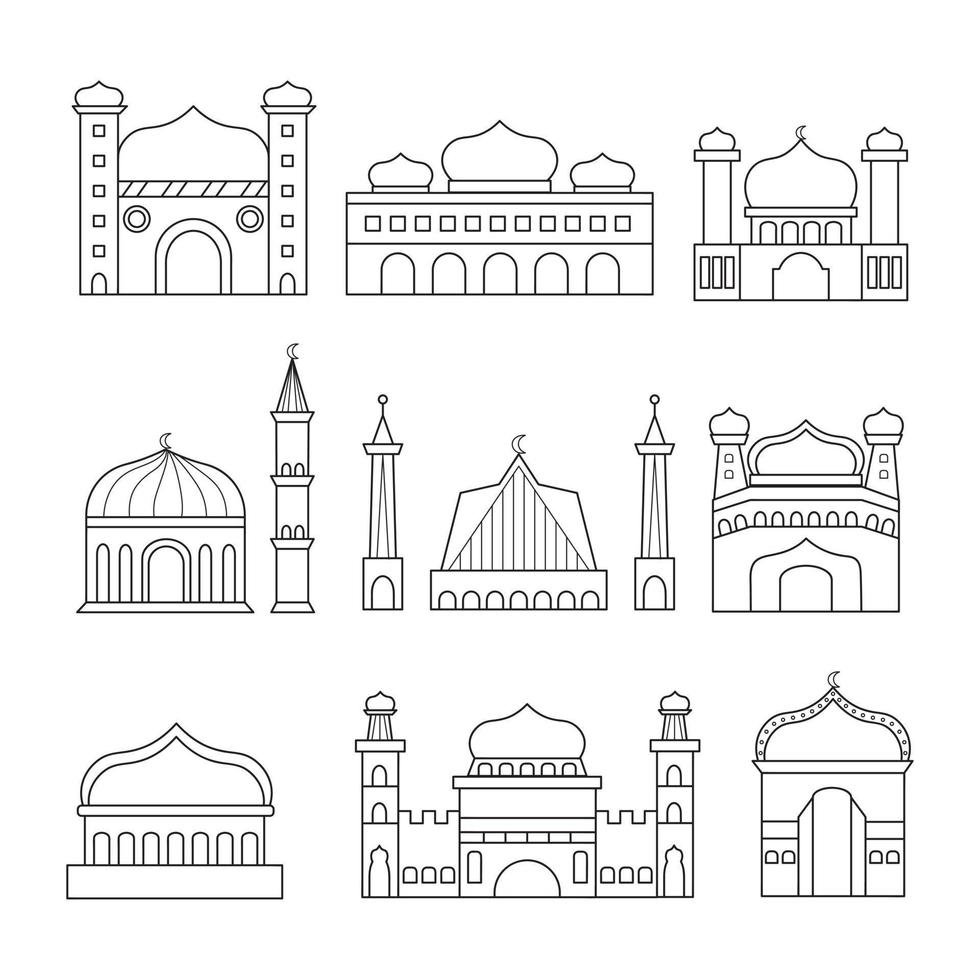 Hand drawn Vector illustration Set of Islamic Mosque