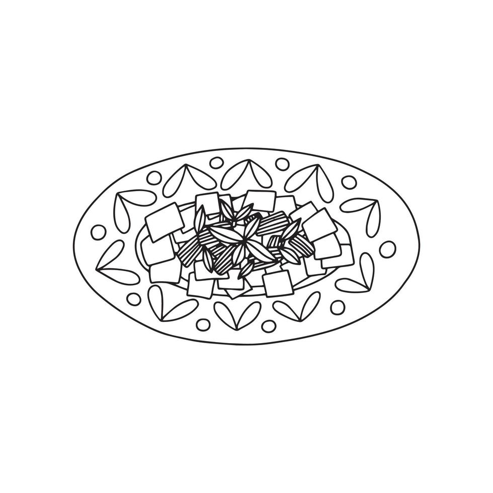 Vector beshbarmak hand drawn kazakh dish. Central Asian national dish illustration