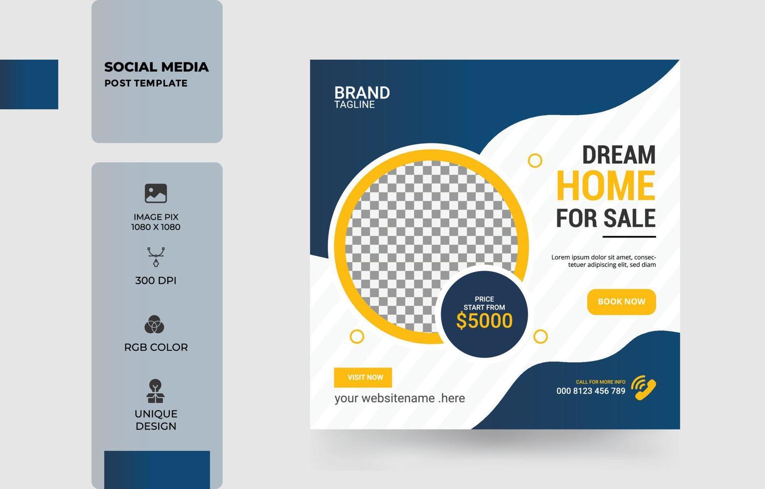 Elegant home property square banner social media post template Free Vector