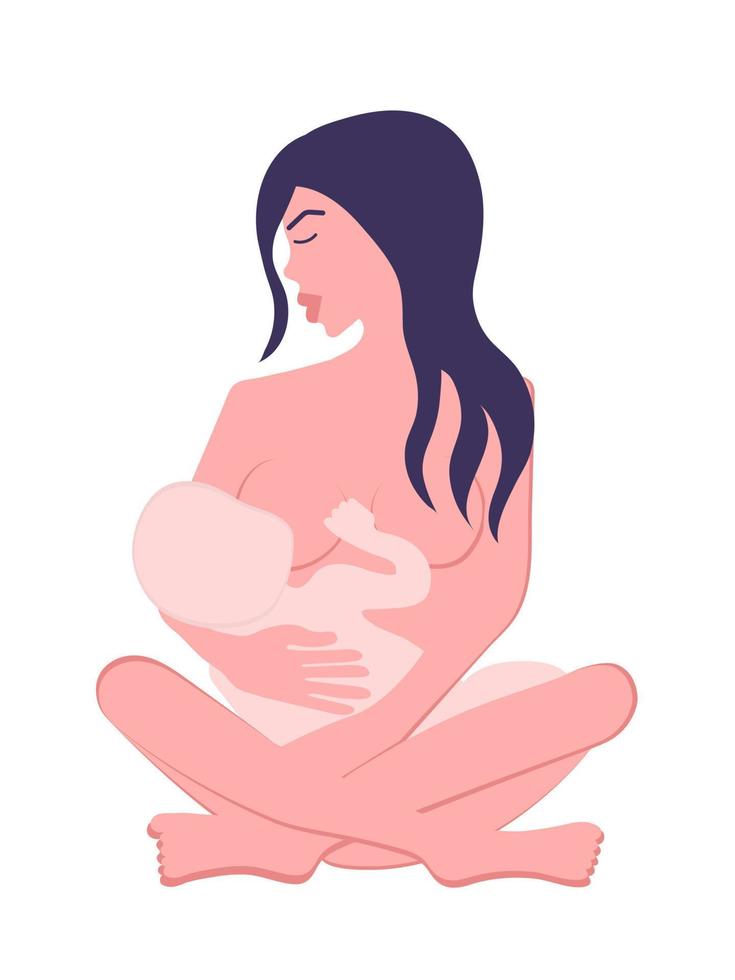 Breastfeeding vector illustration. Vector mother feeding her baby with breast.