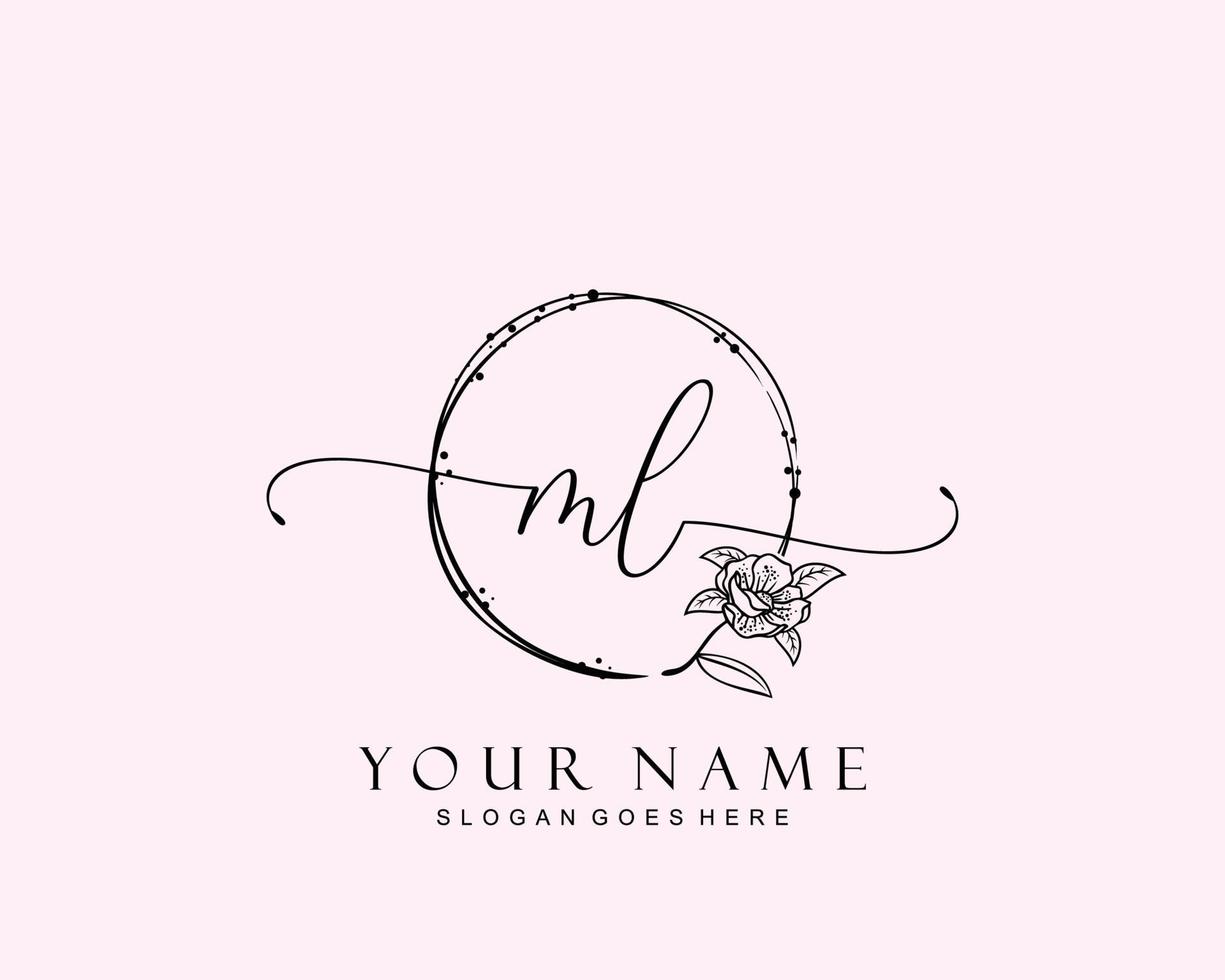 Initial ML beauty monogram and elegant logo design, handwriting logo of initial signature, wedding, fashion, floral and botanical with creative template. vector