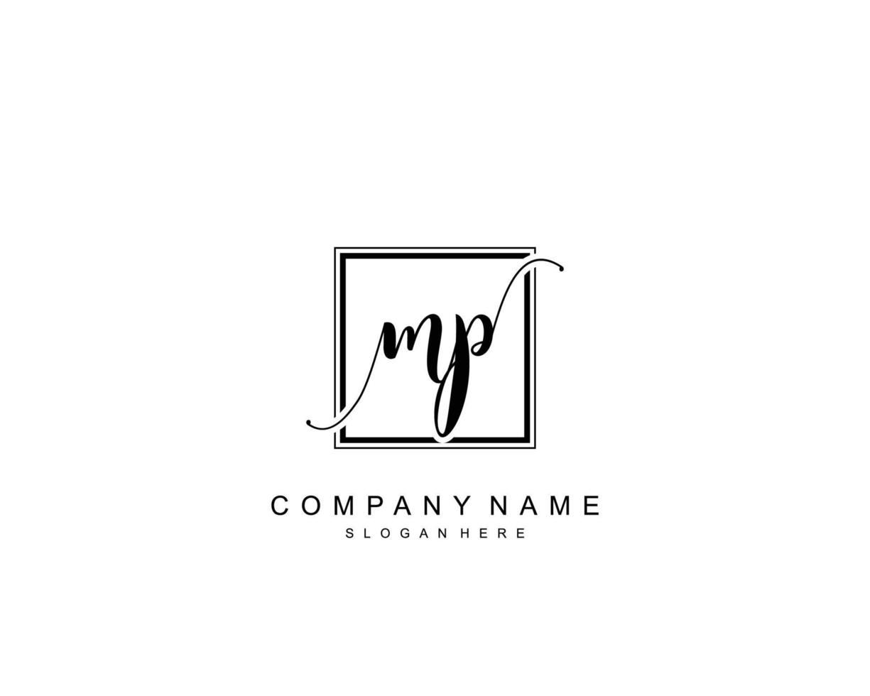 monograma de belleza mp inicial y diseño de logotipo elegante, logotipo de escritura a mano de firma inicial, boda, moda, floral y botánica con plantilla creativa. vector