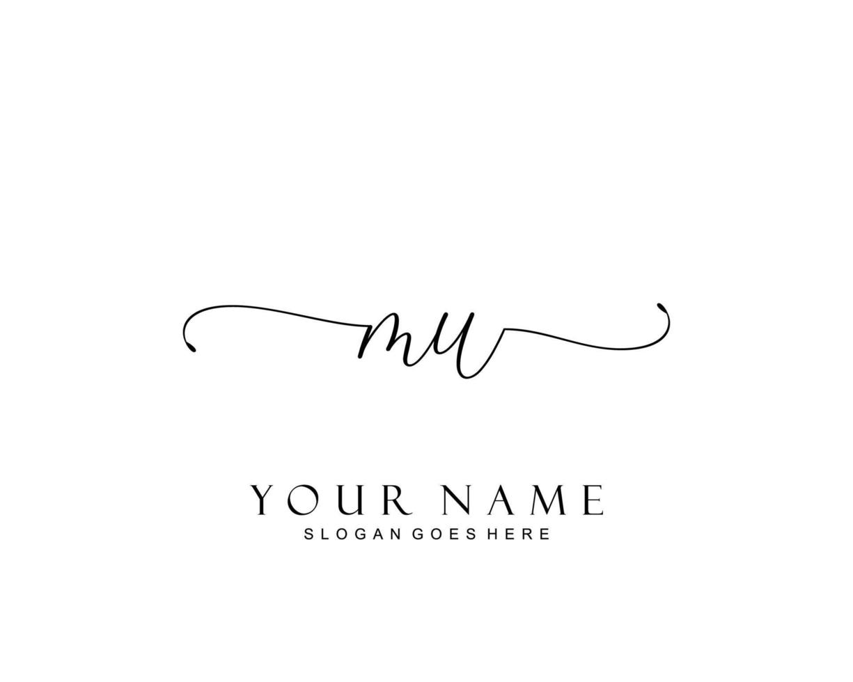 Initial MU beauty monogram and elegant logo design, handwriting logo of initial signature, wedding, fashion, floral and botanical with creative template. vector