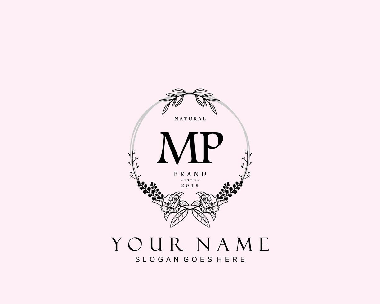 Initial MP beauty monogram and elegant logo design, handwriting logo of initial signature, wedding, fashion, floral and botanical with creative template. vector