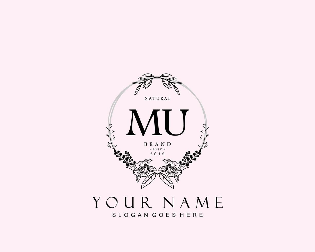 Initial MU beauty monogram and elegant logo design, handwriting logo of initial signature, wedding, fashion, floral and botanical with creative template. vector