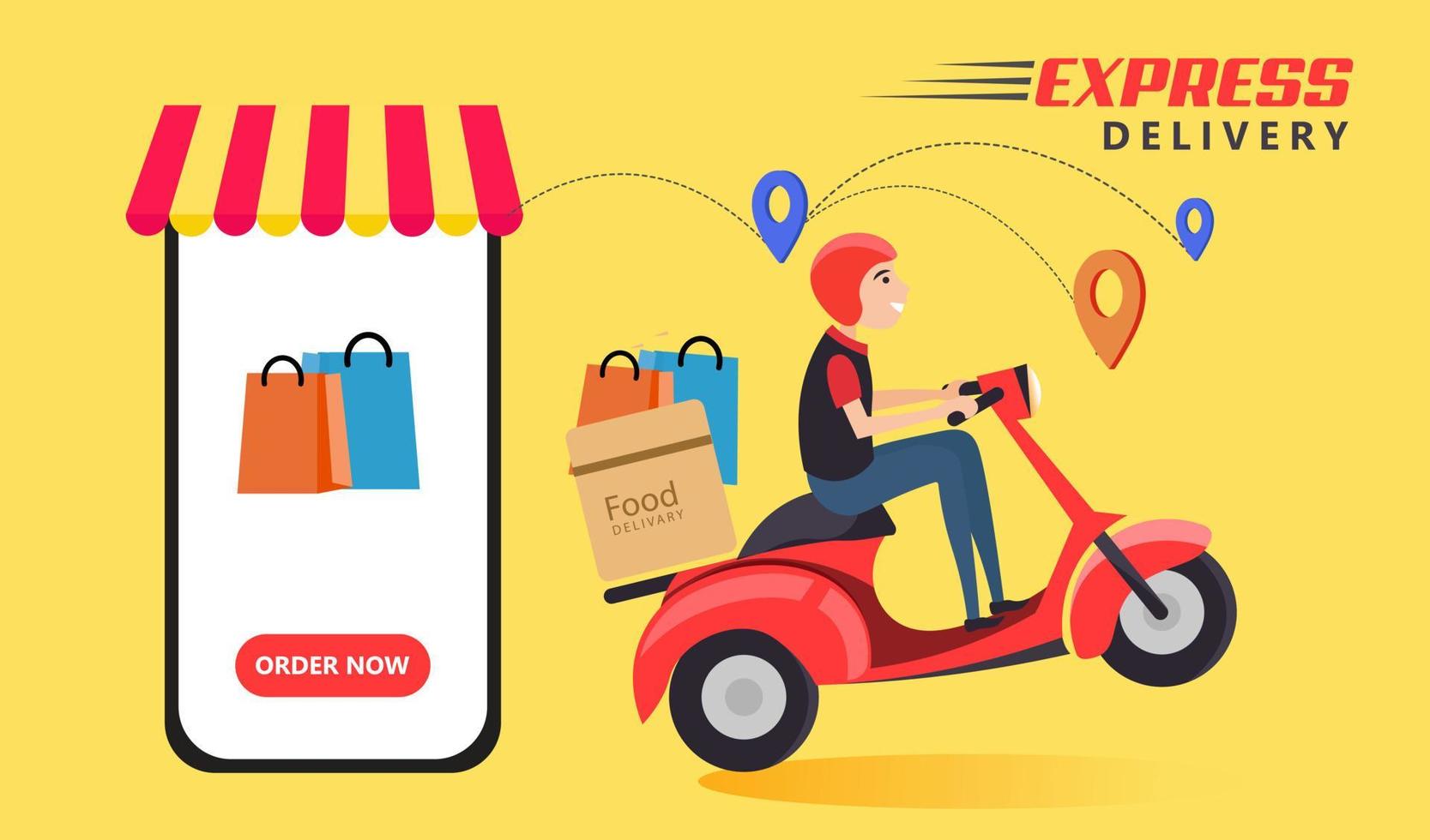 Express Delivery Social Media Post, Scooter Delivery, Online Delivery service or Bike and Home Delivery Ads or Icon vector