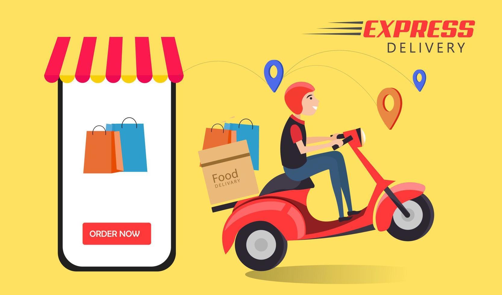 Express Delivery Social Media Post, Scooter Delivery, Online Delivery service or Bike and Home Delivery Ads or Icon vector