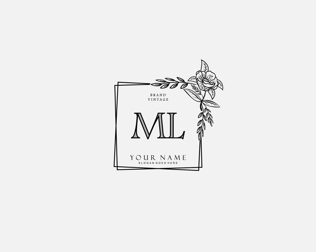 Initial ML beauty monogram and elegant logo design, handwriting logo of initial signature, wedding, fashion, floral and botanical with creative template. vector