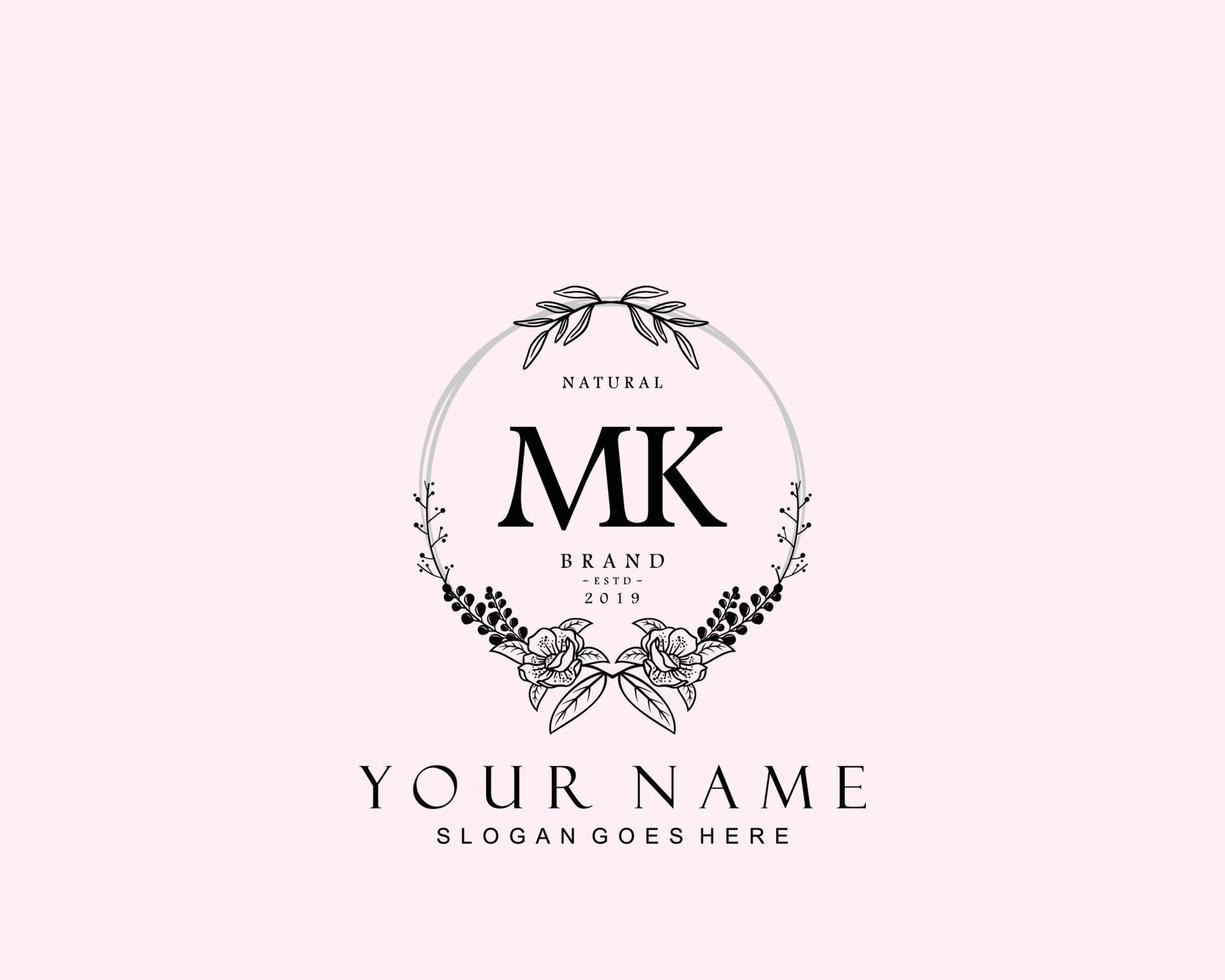 Initial MK beauty monogram and elegant logo design, handwriting logo of initial signature, wedding, fashion, floral and botanical with creative template. vector