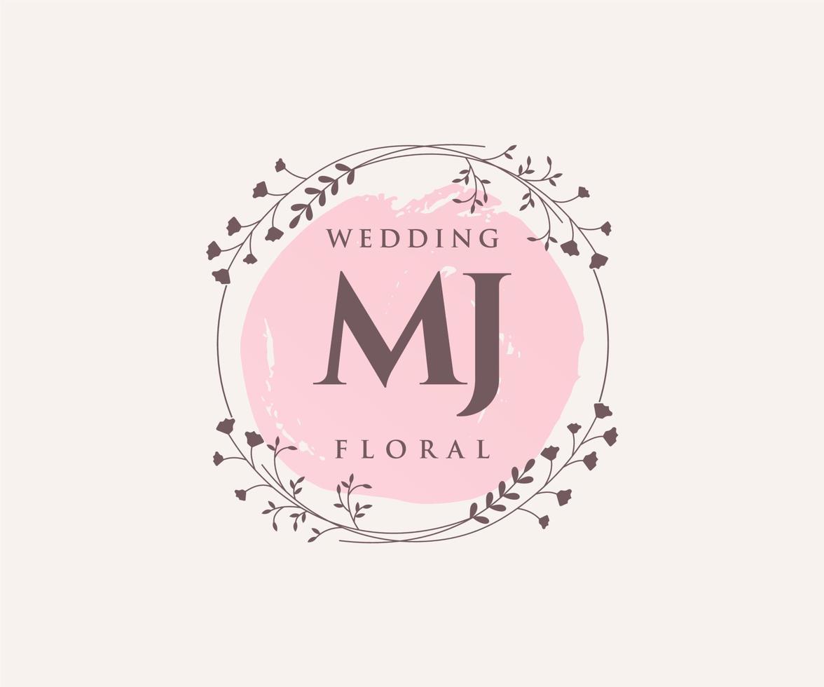 MJ Initials letter Wedding monogram logos template, hand drawn modern minimalistic and floral templates for Invitation cards, Save the Date, elegant identity. vector