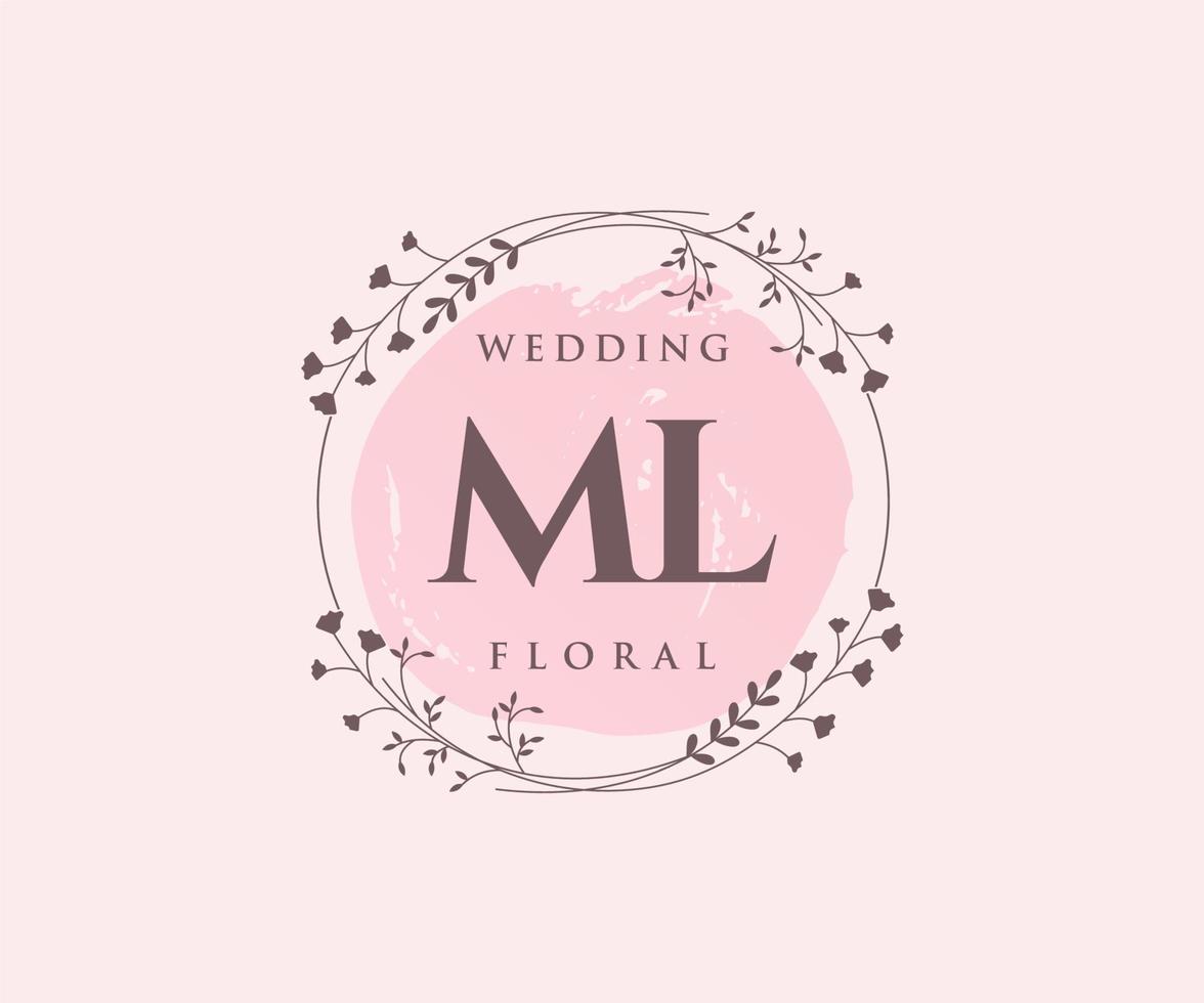 ml plantilla de logotipos de monograma de boda con letras iniciales, plantillas florales y minimalistas modernas dibujadas a mano para tarjetas de invitación, guardar la fecha, identidad elegante. vector