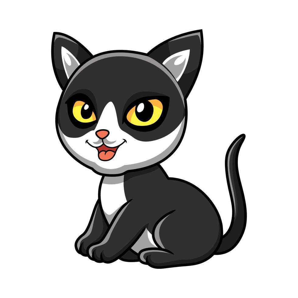 dibujos animados lindo gato humo negro sentado vector