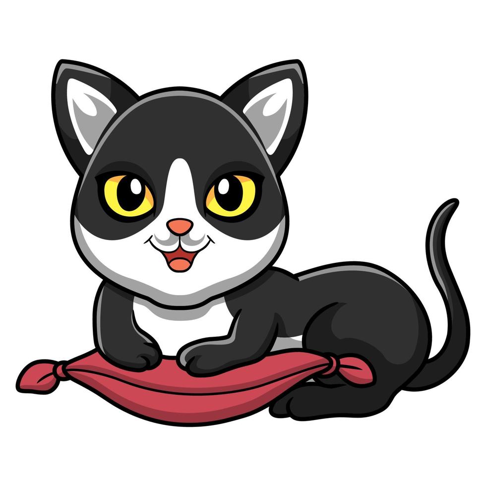 Cute black smoke cat cartoon on the pillow vector