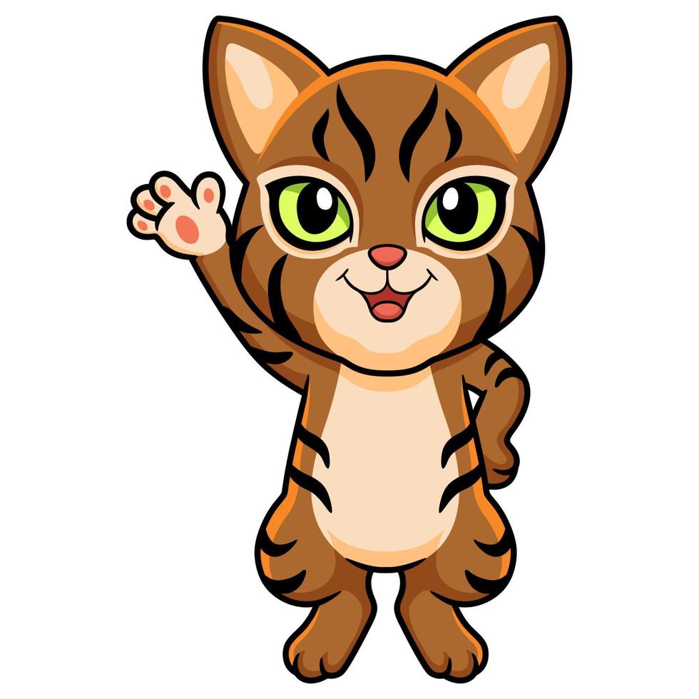 Cute pixie bob cat cartoon waving hand vector