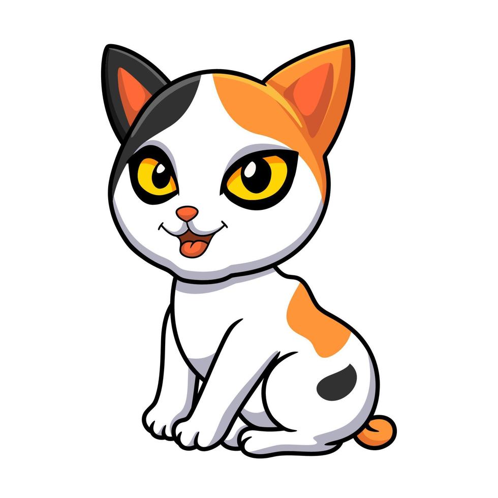 lindo, japonés, bobtail, gato, caricatura vector