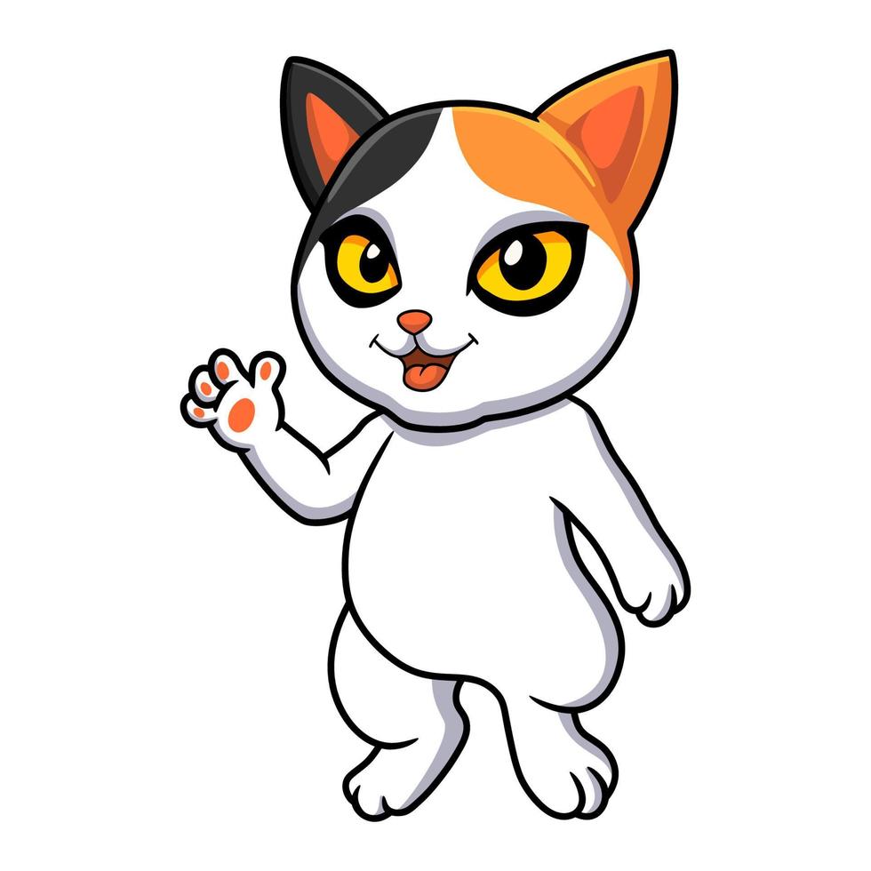 Cute japanese bobtail cat cartoon waving hand vector
