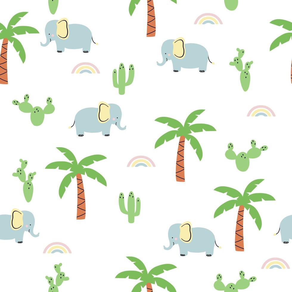 Cute elephants with palms. Creative kids texture for fabric, textile, wallpaper, apparel. vector