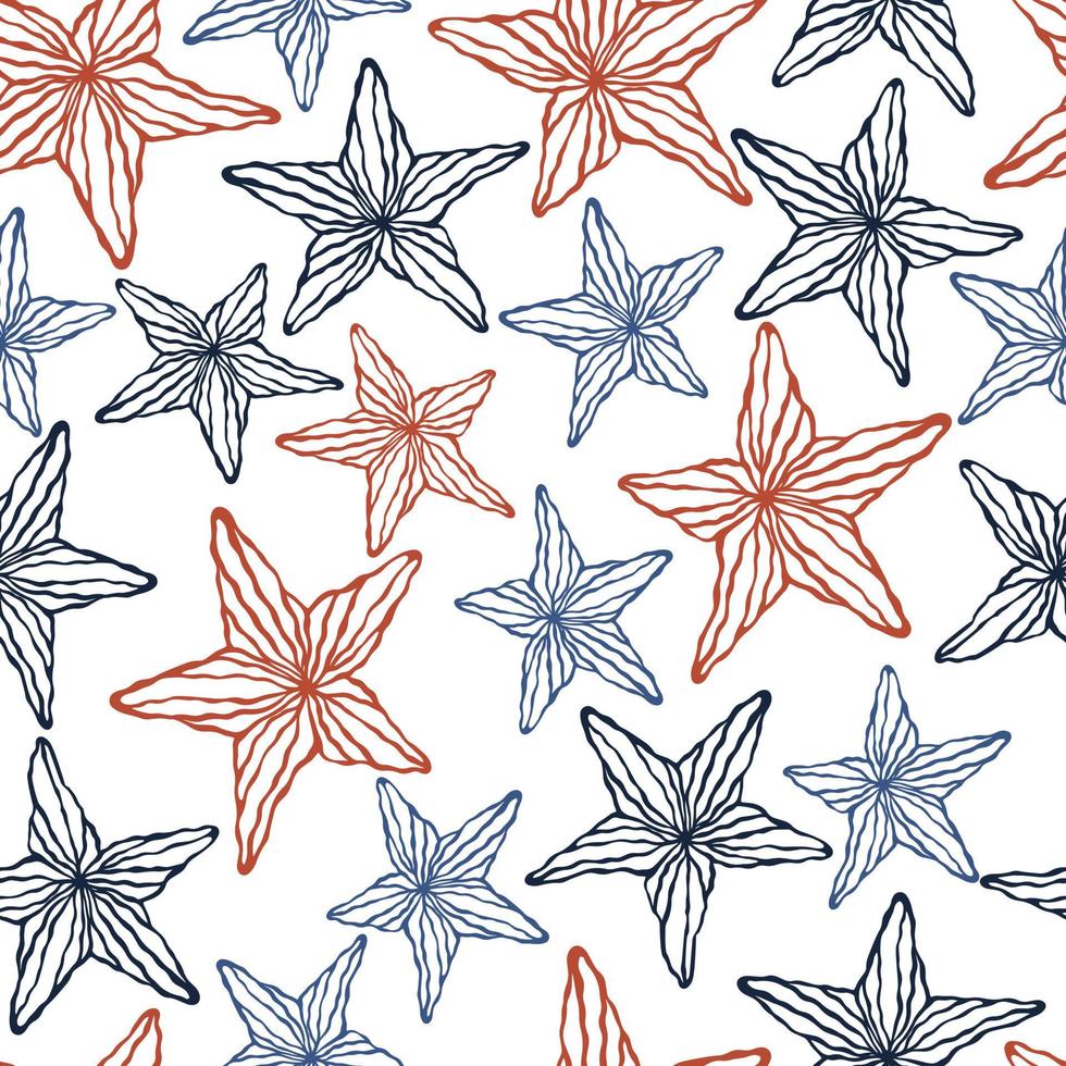 Starfishes silhouettes, seamless beautiful doodle pattern vector