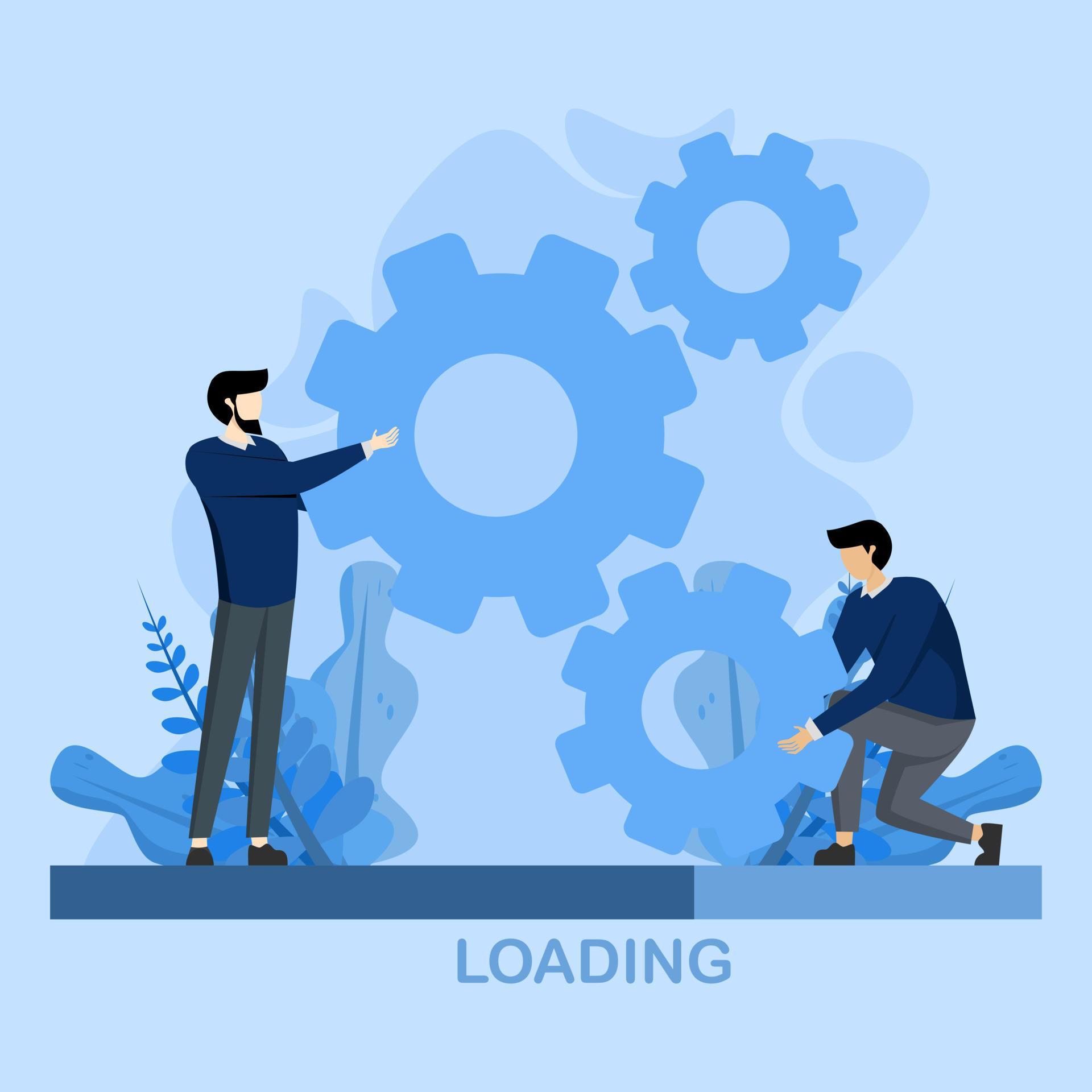 Working in progress concept, project management concept, team with gear