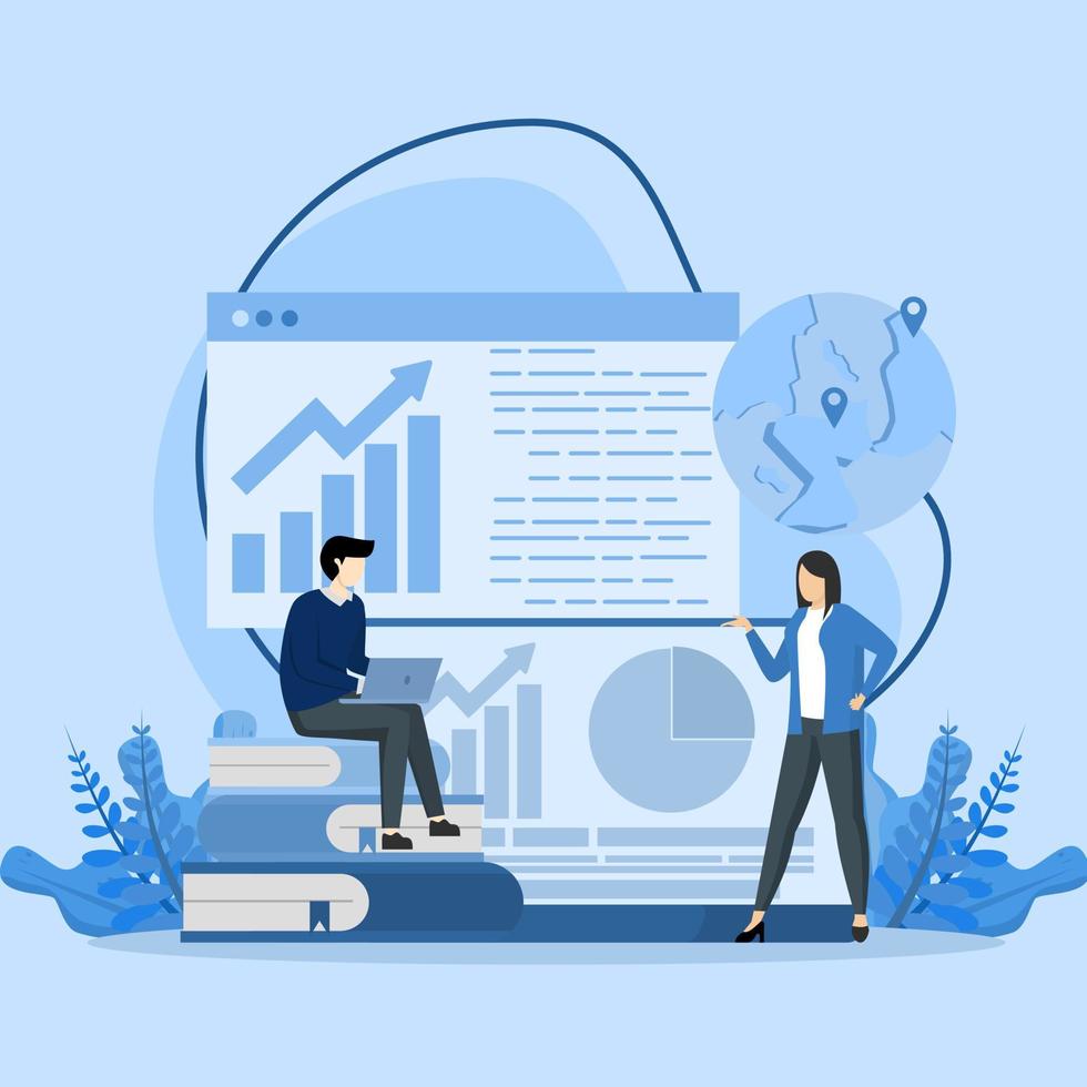 Trend watcher concept. Trend analysis and project promotion. Specialist in tracking the emergence of new business trends. Vector illustration in flat style