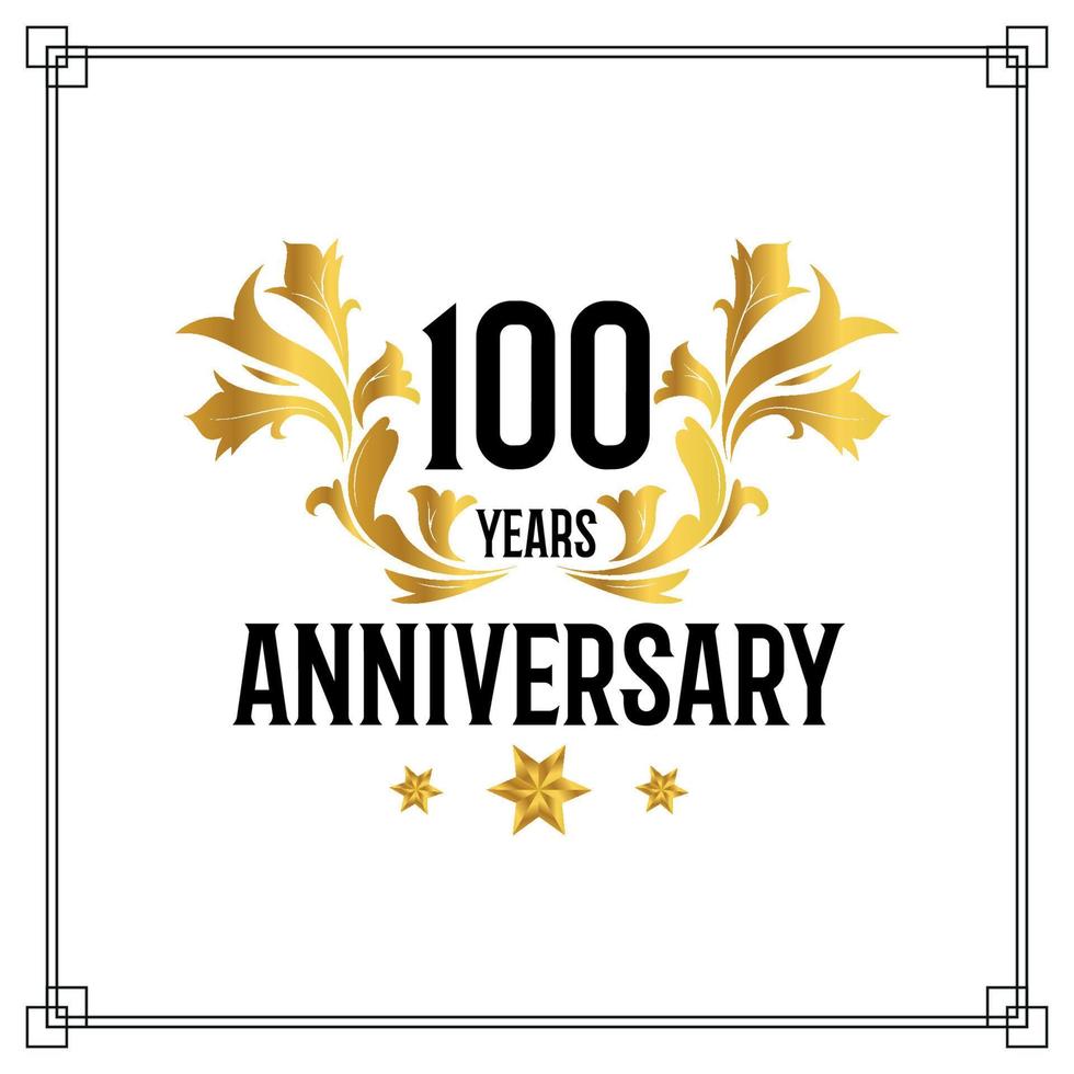Logo del 100 aniversario, lujosa celebración de diseño vectorial de color dorado y negro. vector