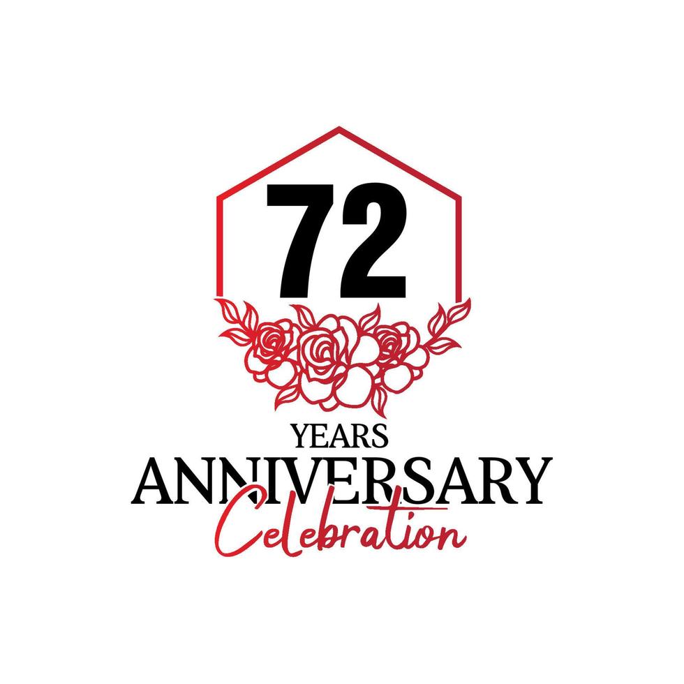 72 years anniversary logo, luxurious anniversary vector design celebration