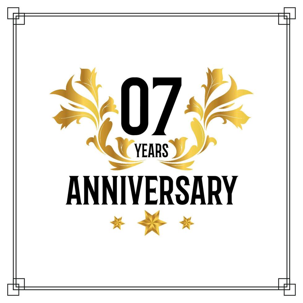 07th anniversary logo, luxurious golden and black color vector design celebration.