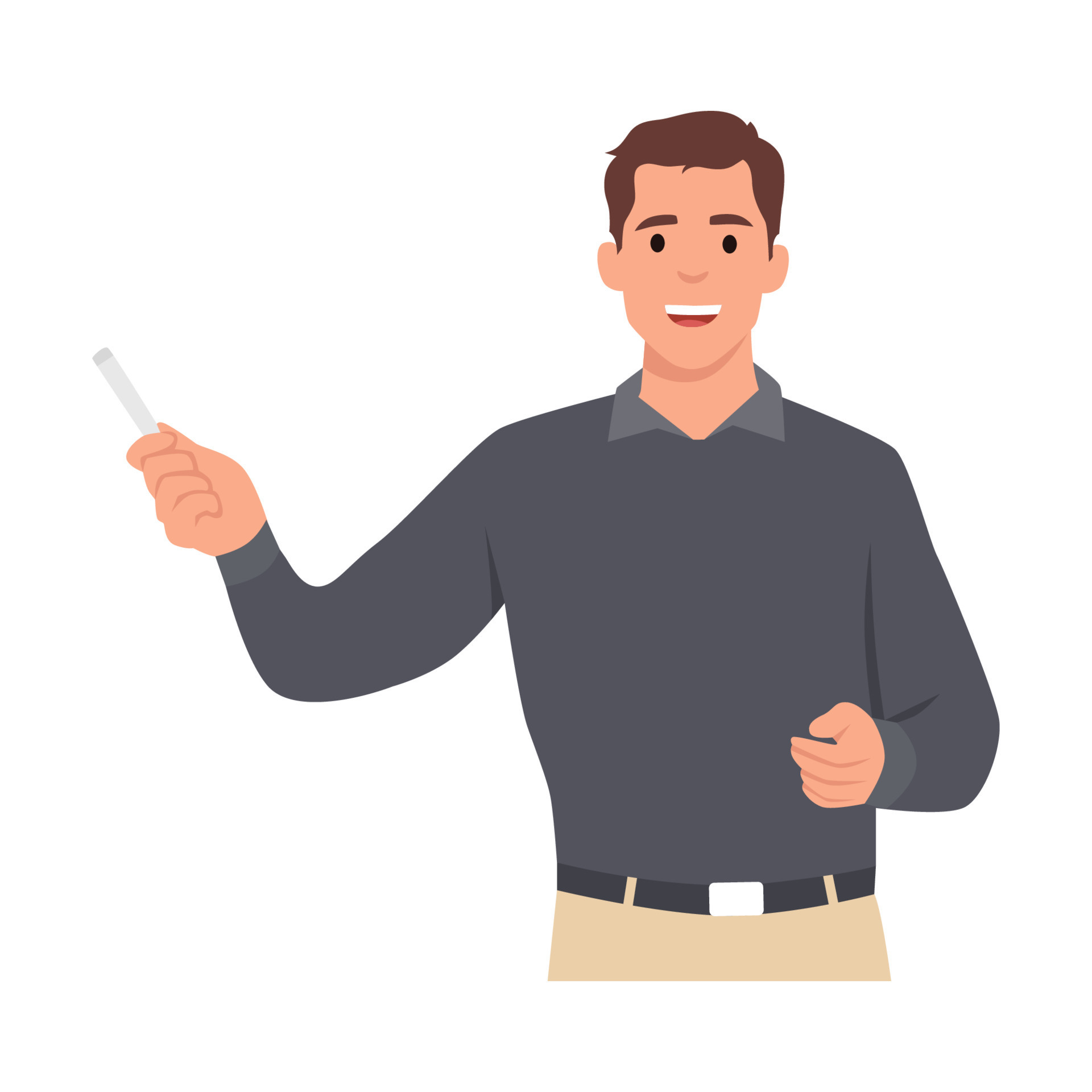Young man presenting and explaining smth. Confident smiling businessman