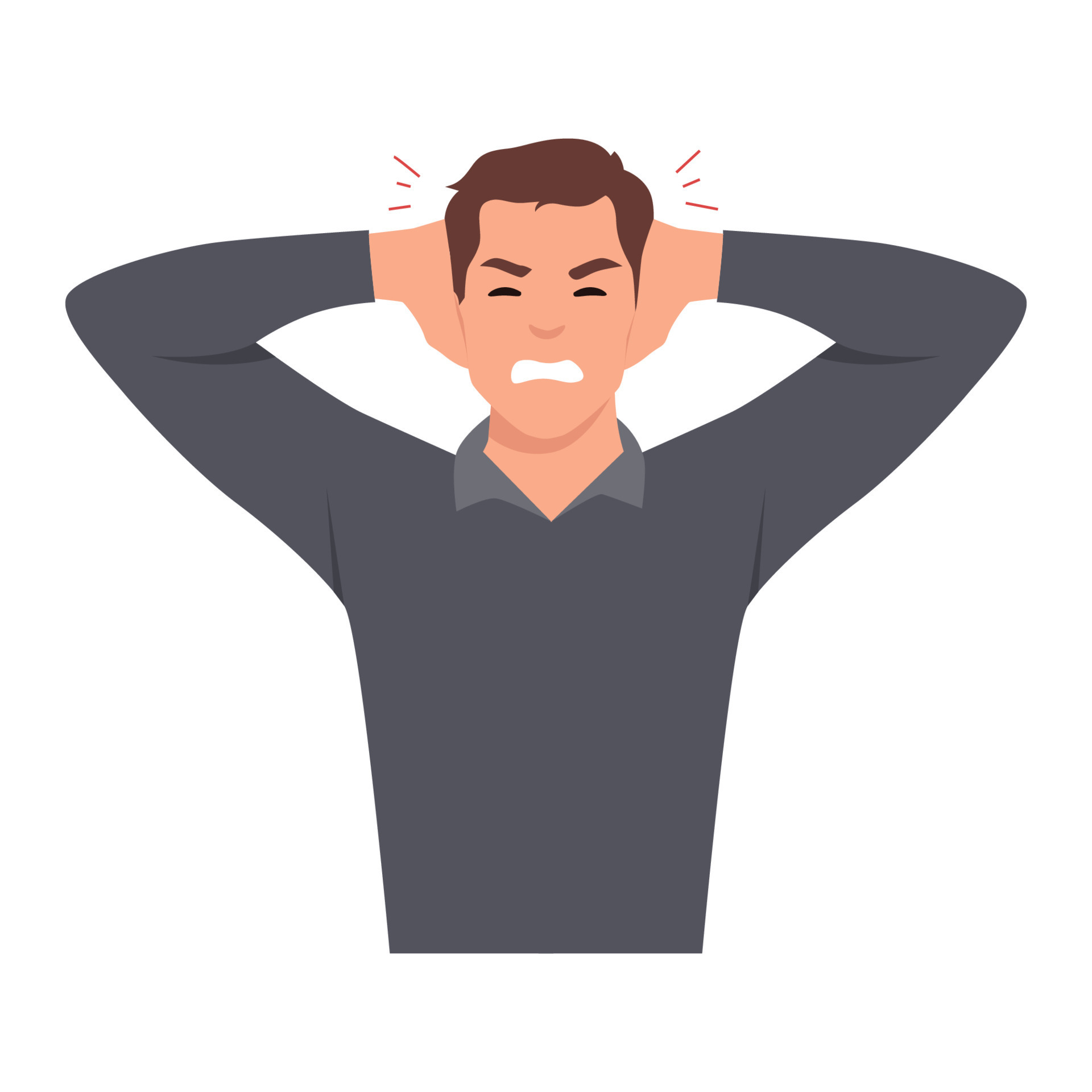 Young man covering his ears with his hands. Flat vector illustration