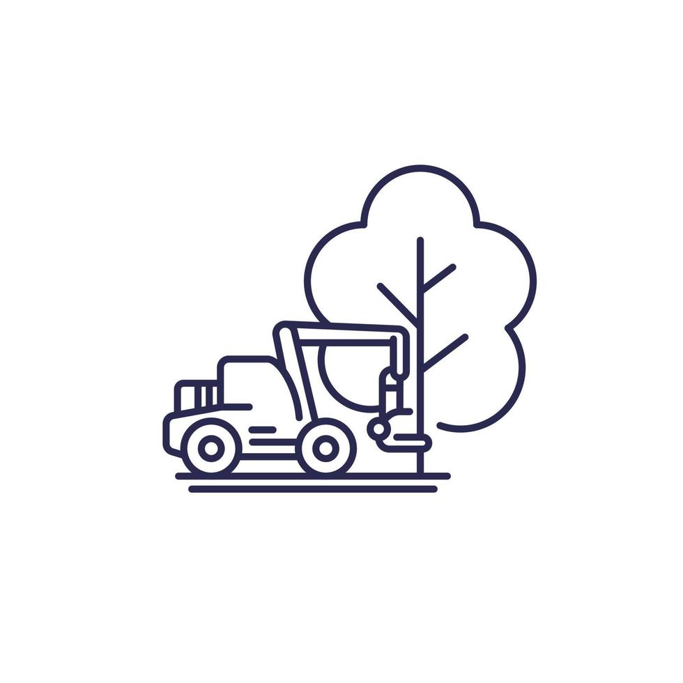 deforestation line icon with forest harvester vector
