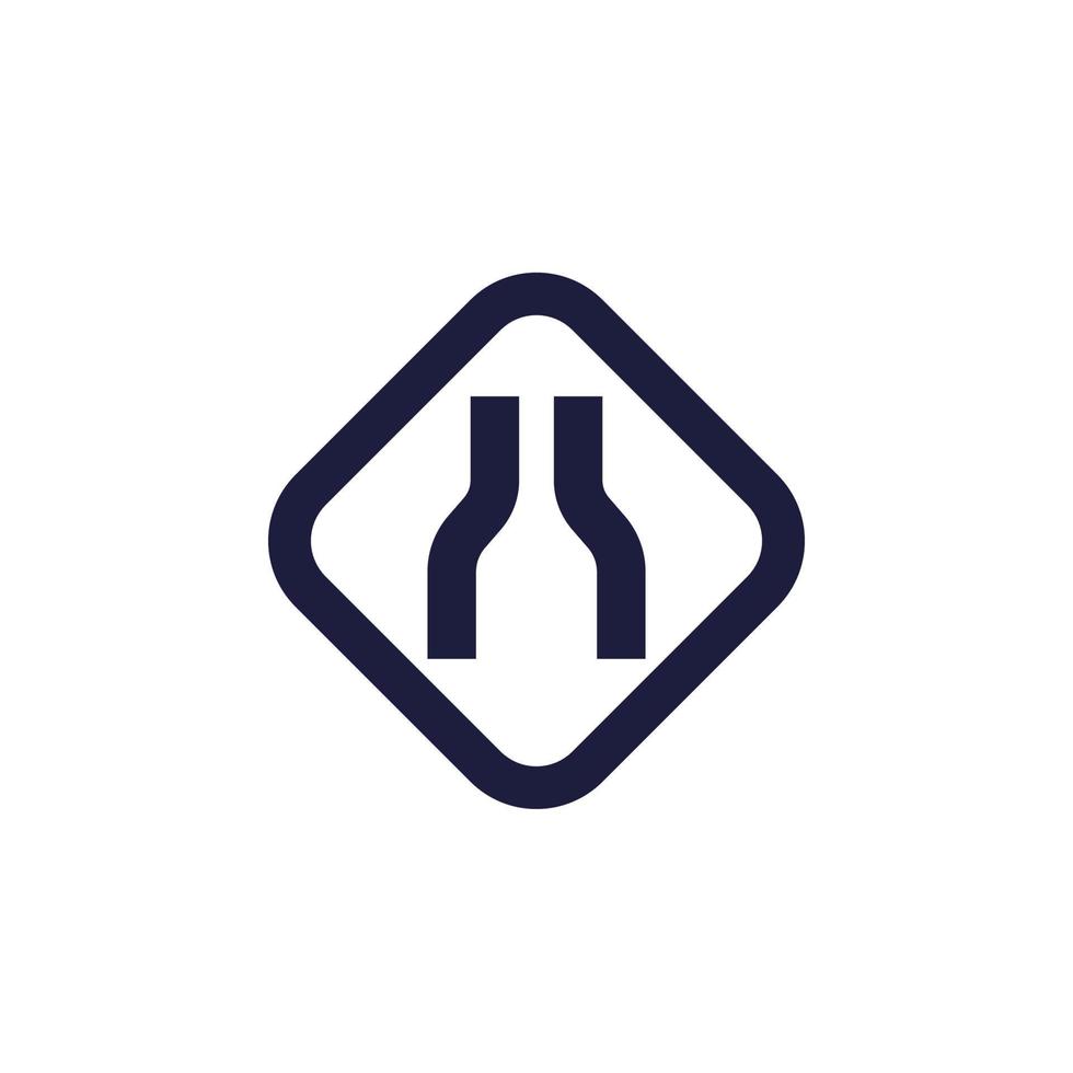 narrow road sign, icon on white vector
