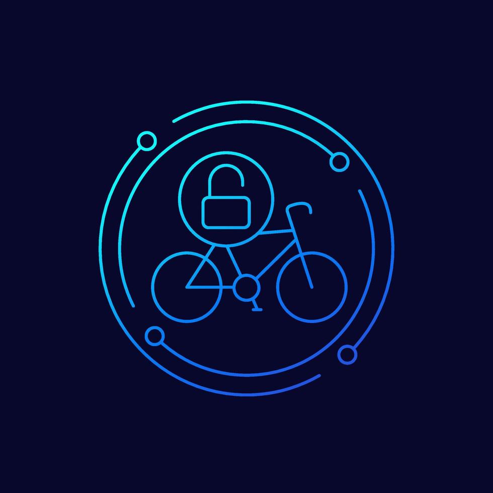 desbloquear bicicleta, icono de vector de línea de bicicleta
