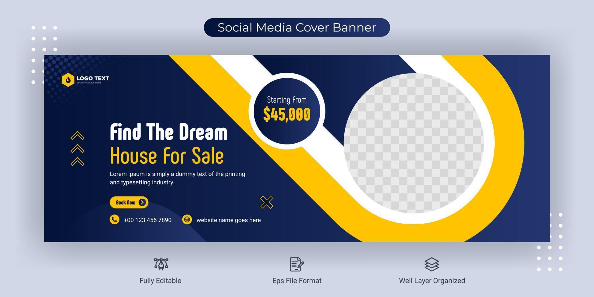 Real estate social media cover banner template design vector