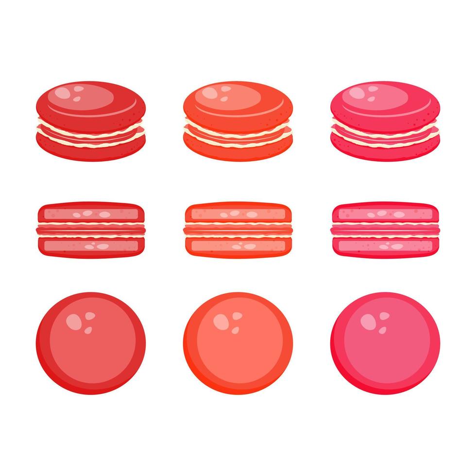 conjunto de macarons franceses de vector rojo rosa. cafetería, menú, restaurante