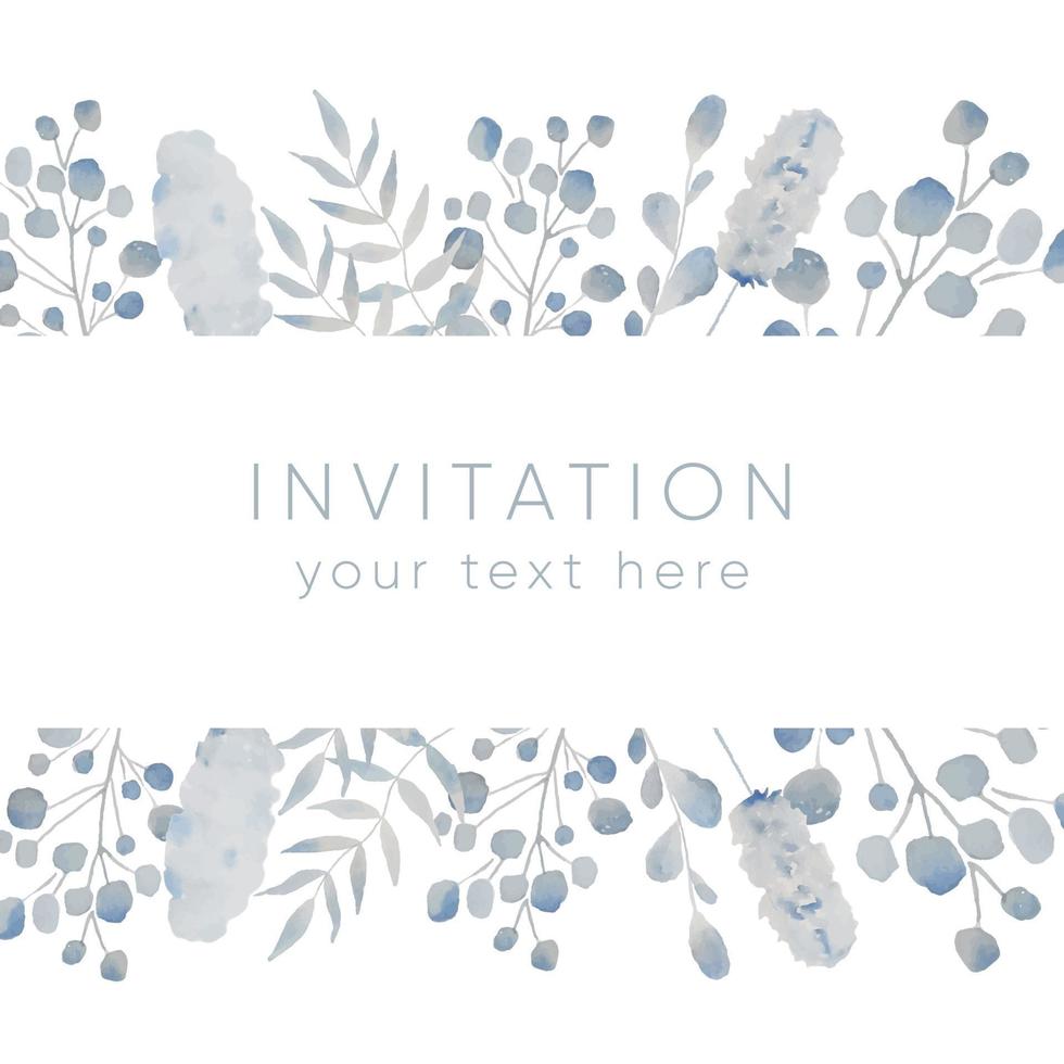 Watercolor light blue frame. Hand painted branches on white background. vector