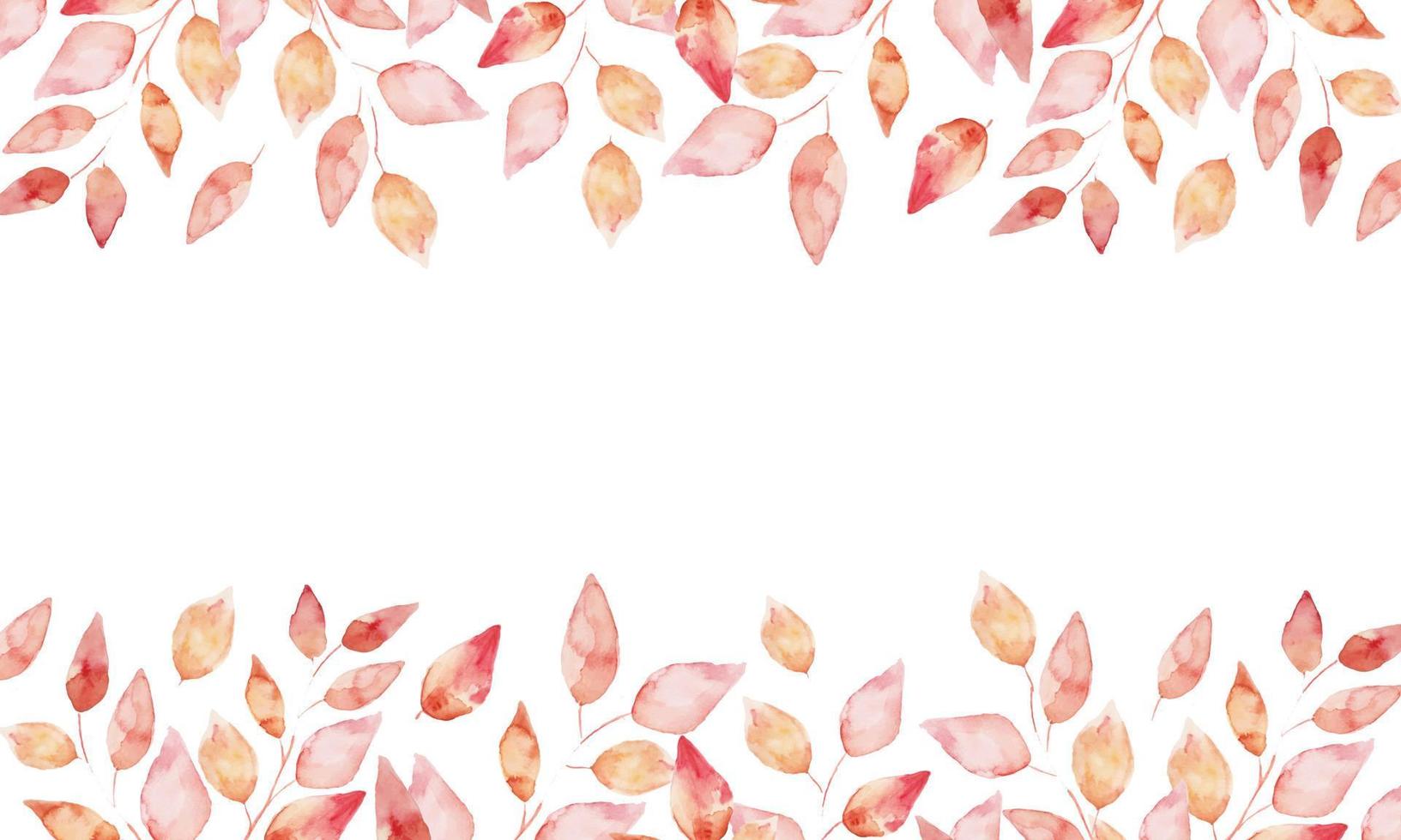 Botanical vector frame. Watercolor Hand painted red leaves branches on white background.