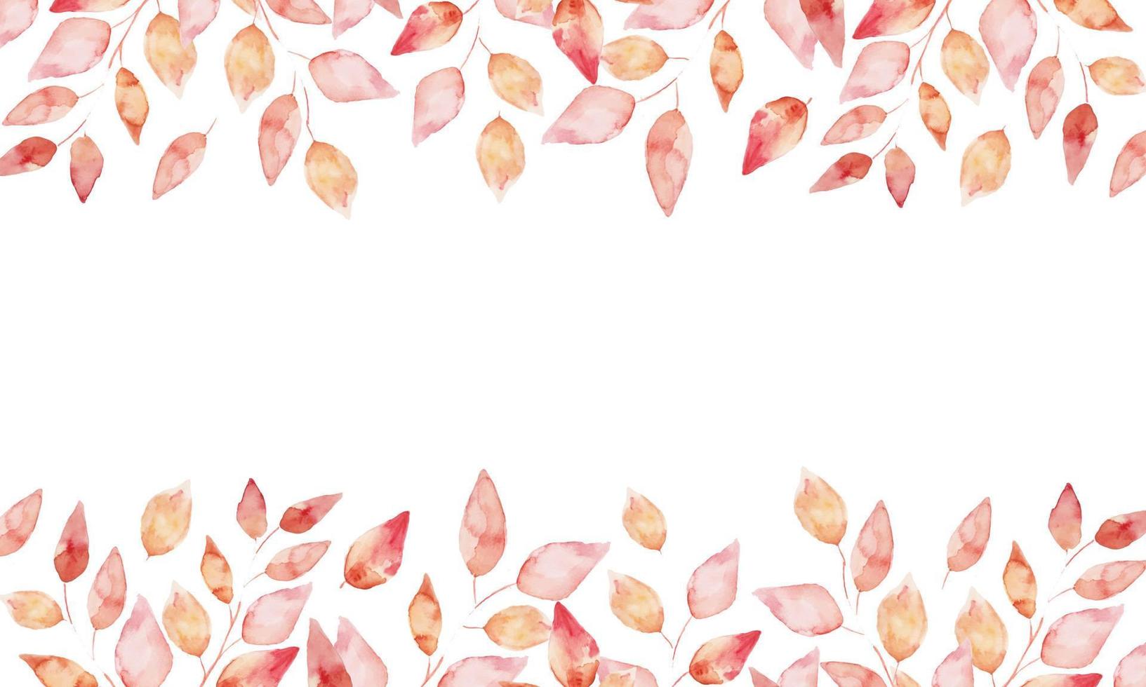 Botanical vector frame. Watercolor Hand painted red leaves branches on white background.