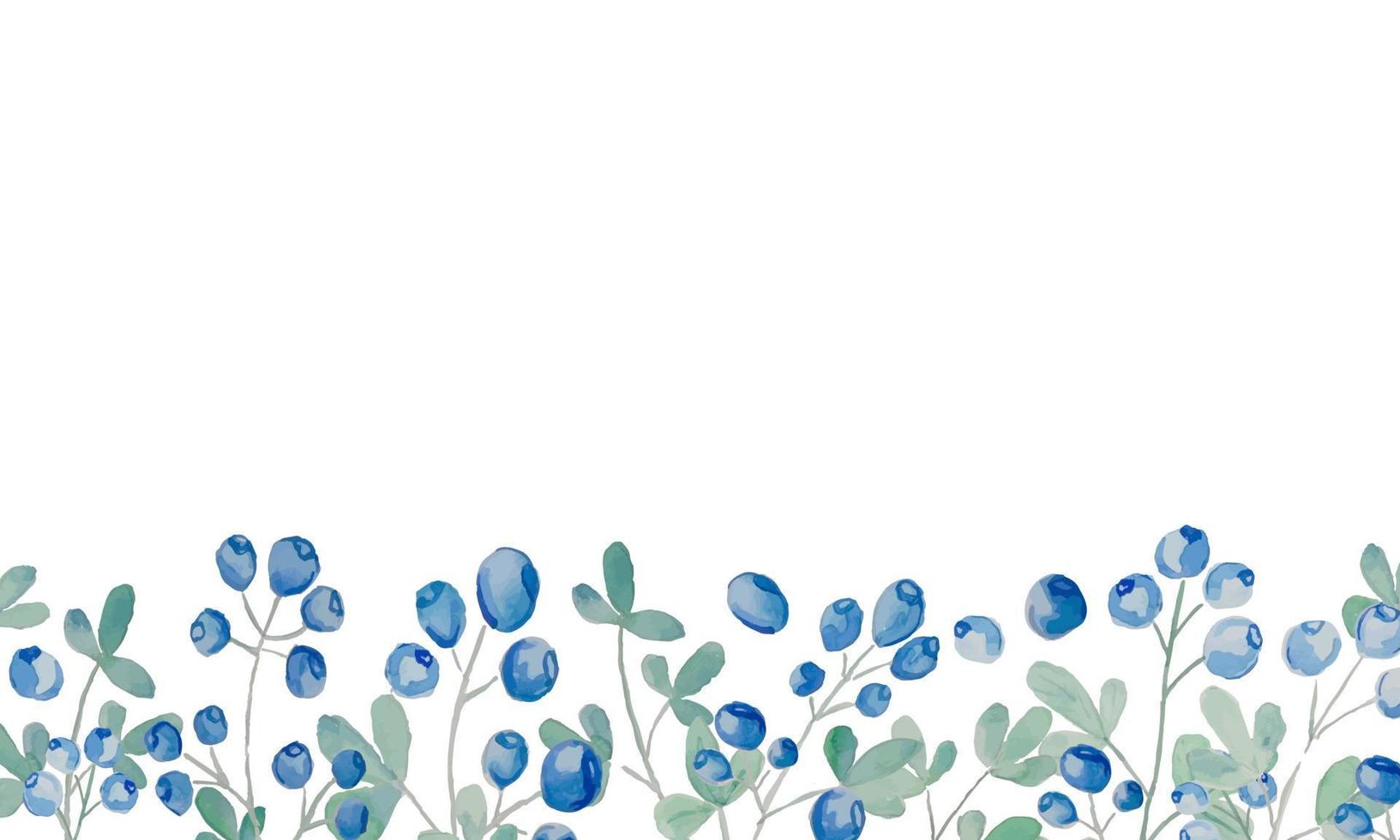 Watercolor wild berries frame. Hand drawn floral card design with natural elements blueberry branches and leaves. vector
